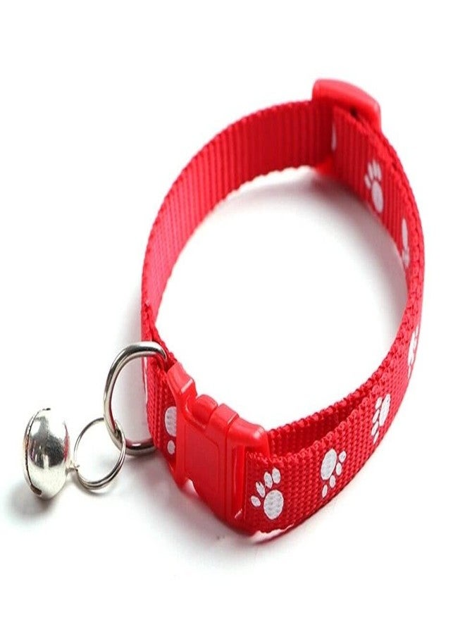 Pups&Pets Dog, Puppy, Cat & Kitten Buckle Paw Print Adjustable Pet Collar with Bell, X-Small Size 10 MM Nylon Collar Paw Printed Belt for Neck (Red) - Image 1